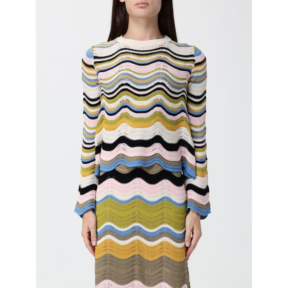 La Doublej Women La Doublej Crochet Cotton Crewneck Jumper With Wave Print